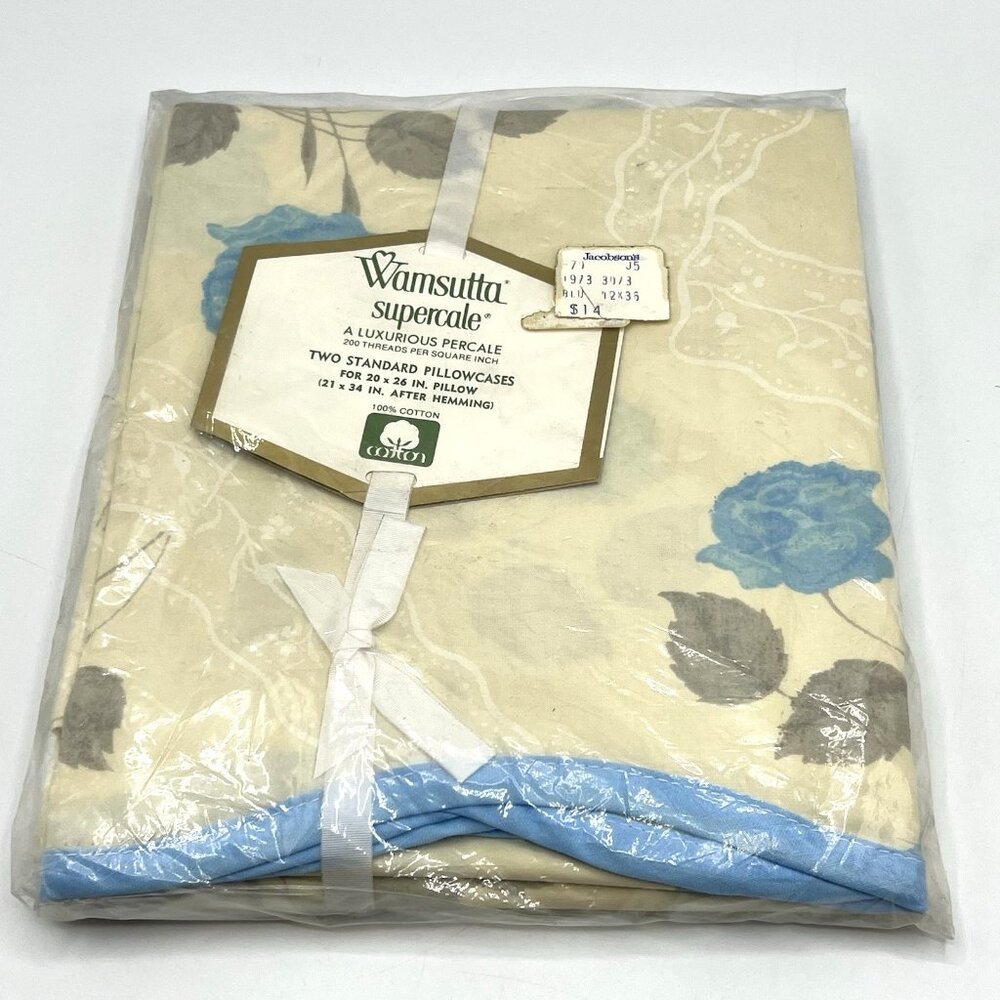 Wamsutta Supercale Blue Ribbon Rose Pillowcases Two Standard Scalloped